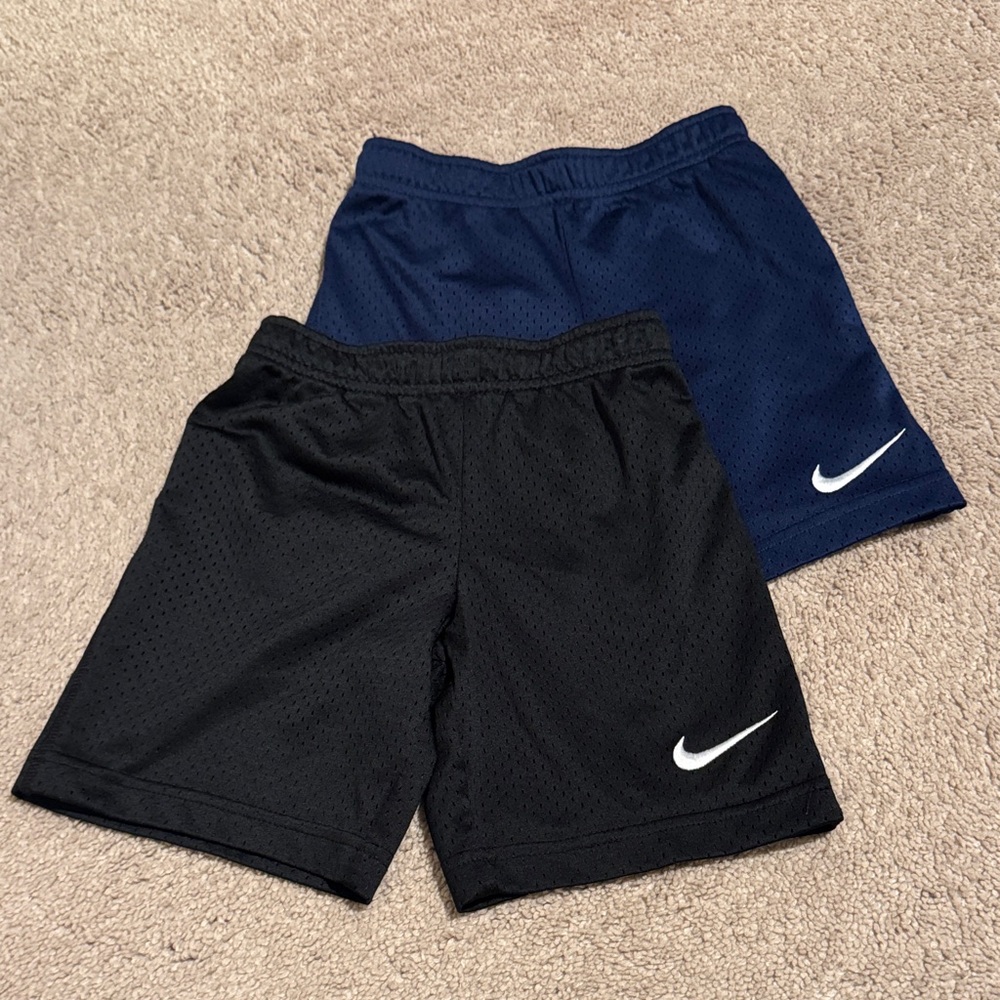 Nike Kids Athletic Mesh Shorts - Black & Navy with White Swoosh